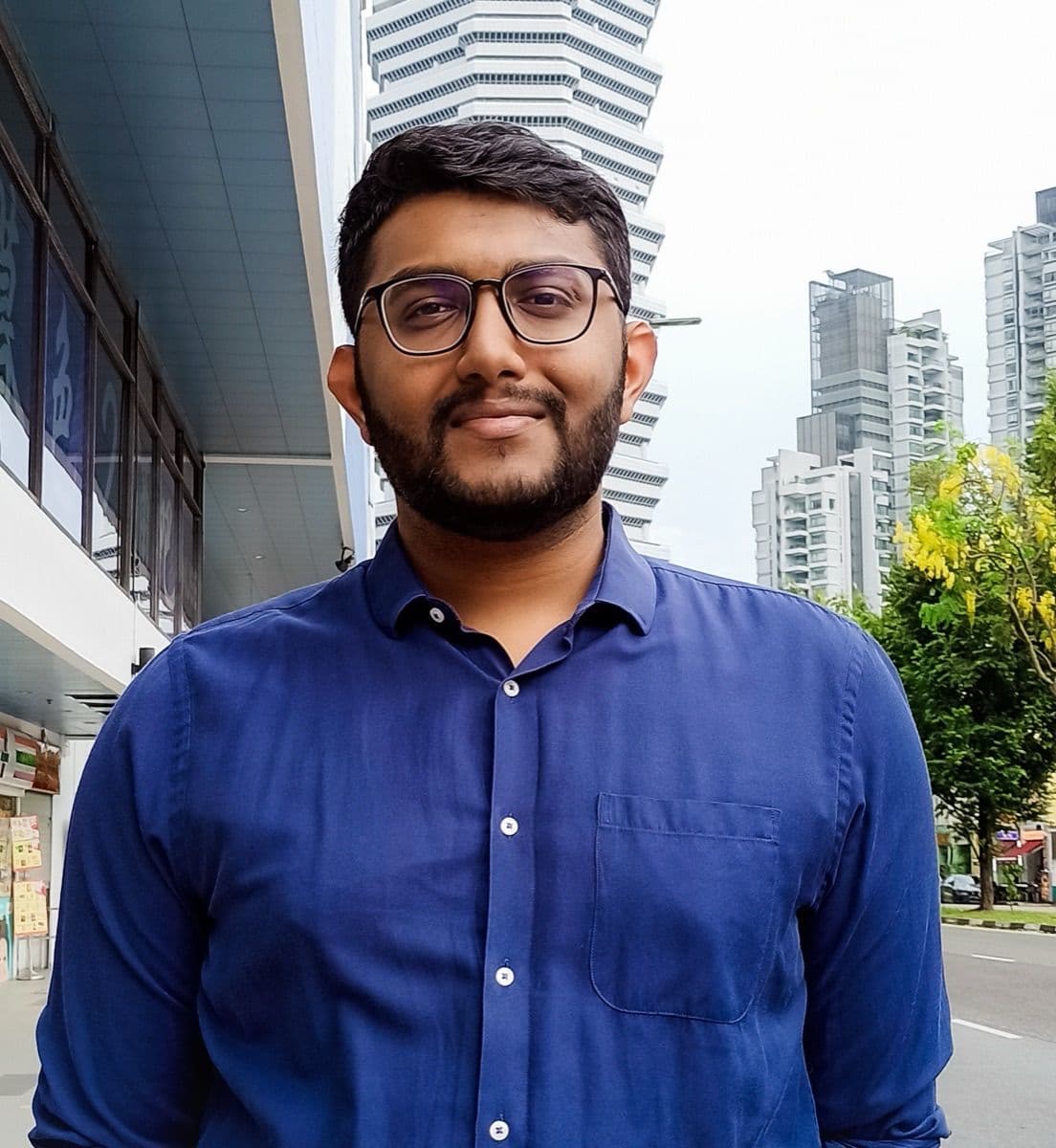 Sharad Pandian, photographed on a street in Singapore.